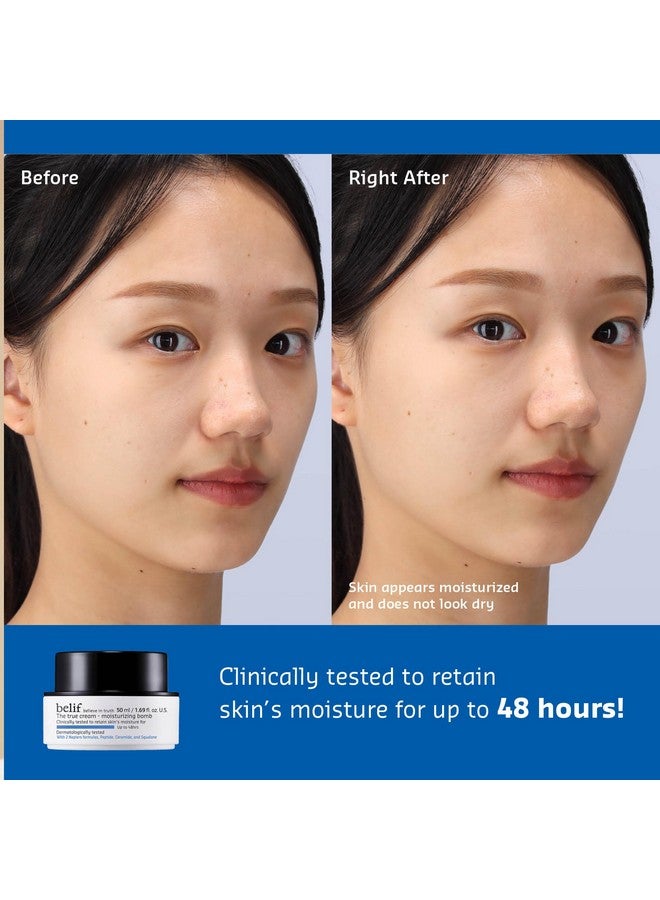 بليف كريم مرطب ترو كريم 50 مل، 48 ساعة من الترطيب، ببتيد، سيراميد، سكوالين، يعيد حاجز البشرة، كريم يومي للوجه، لجميع أنواع البشرة، مرطب للعناية بالبشرة من ماركة كورية - Image 3