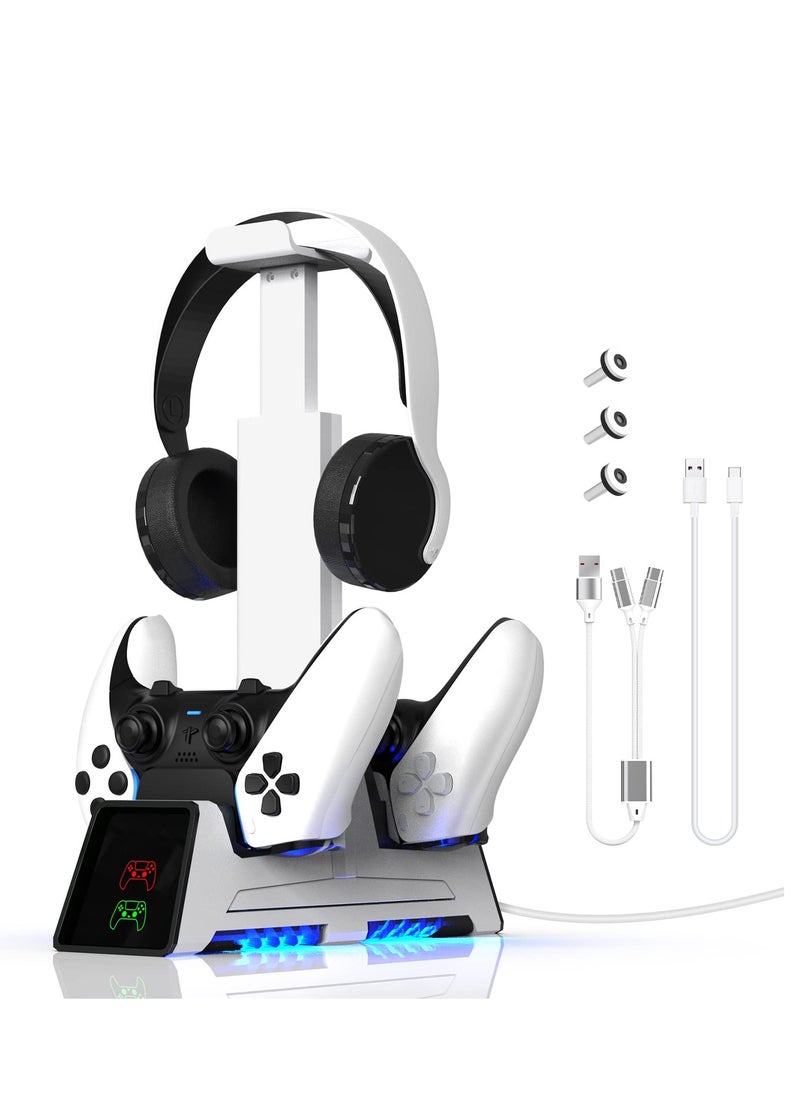 Excefore - PS5 Controller Charging Station, Fast Dual Charging Dock for DualSense Wireless Controllers, for PS 5 Dualsense Wireless Controller, with LED Indicator, Headset Holder, Type-c Charger Cable - Image 1