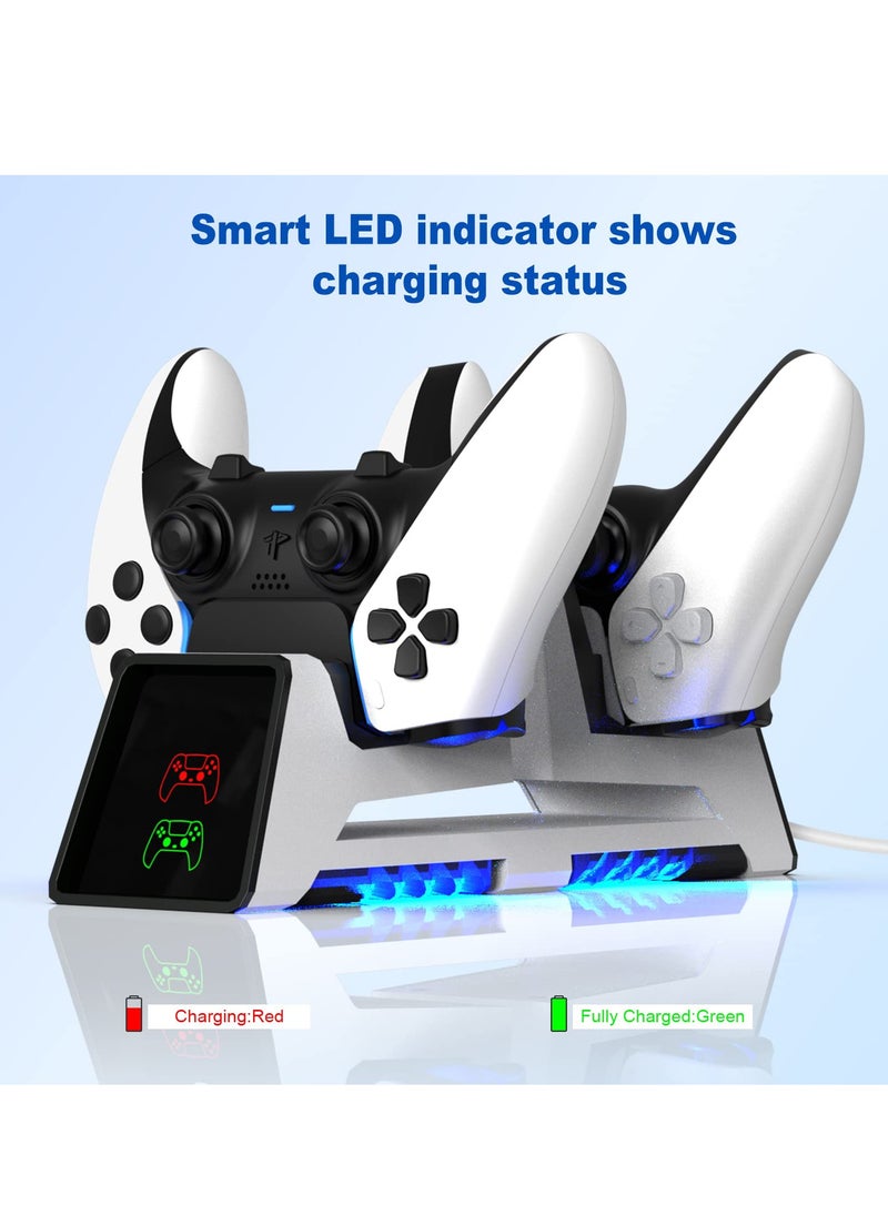 Excefore - PS5 Controller Charging Station, Fast Dual Charging Dock for DualSense Wireless Controllers, for PS 5 Dualsense Wireless Controller, with LED Indicator, Headset Holder, Type-c Charger Cable - Image 1