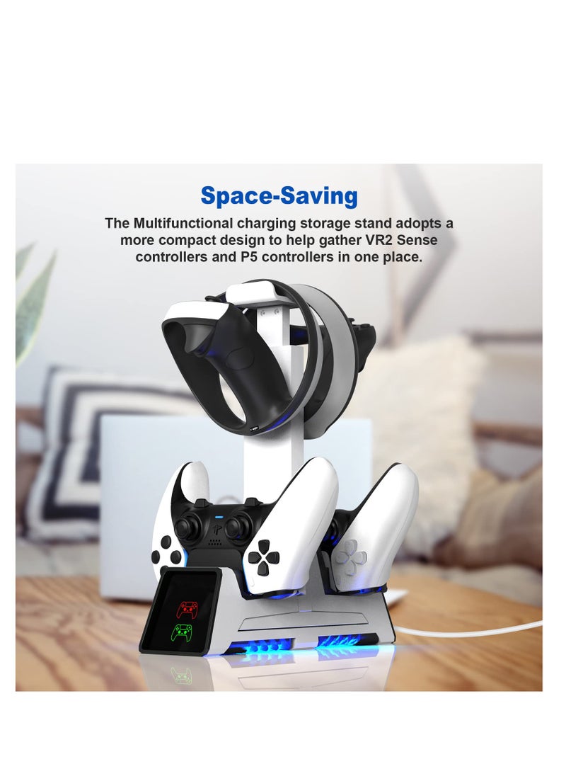 Excefore - PS5 Controller Charging Station, Fast Dual Charging Dock for DualSense Wireless Controllers, for PS 5 Dualsense Wireless Controller, with LED Indicator, Headset Holder, Type-c Charger Cable - Image 1