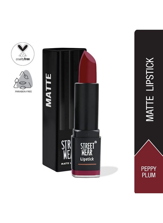 Street Wear Matte Lipstick -Peppy Plum (Plum) - 4.2 Gms -Longwear, Velvety Texture, Fade-Resistant, High Color Payoff, Lightweight Matte Lipstick, Plant-Based Canuuba Wax, Paraben-Free - Image 2