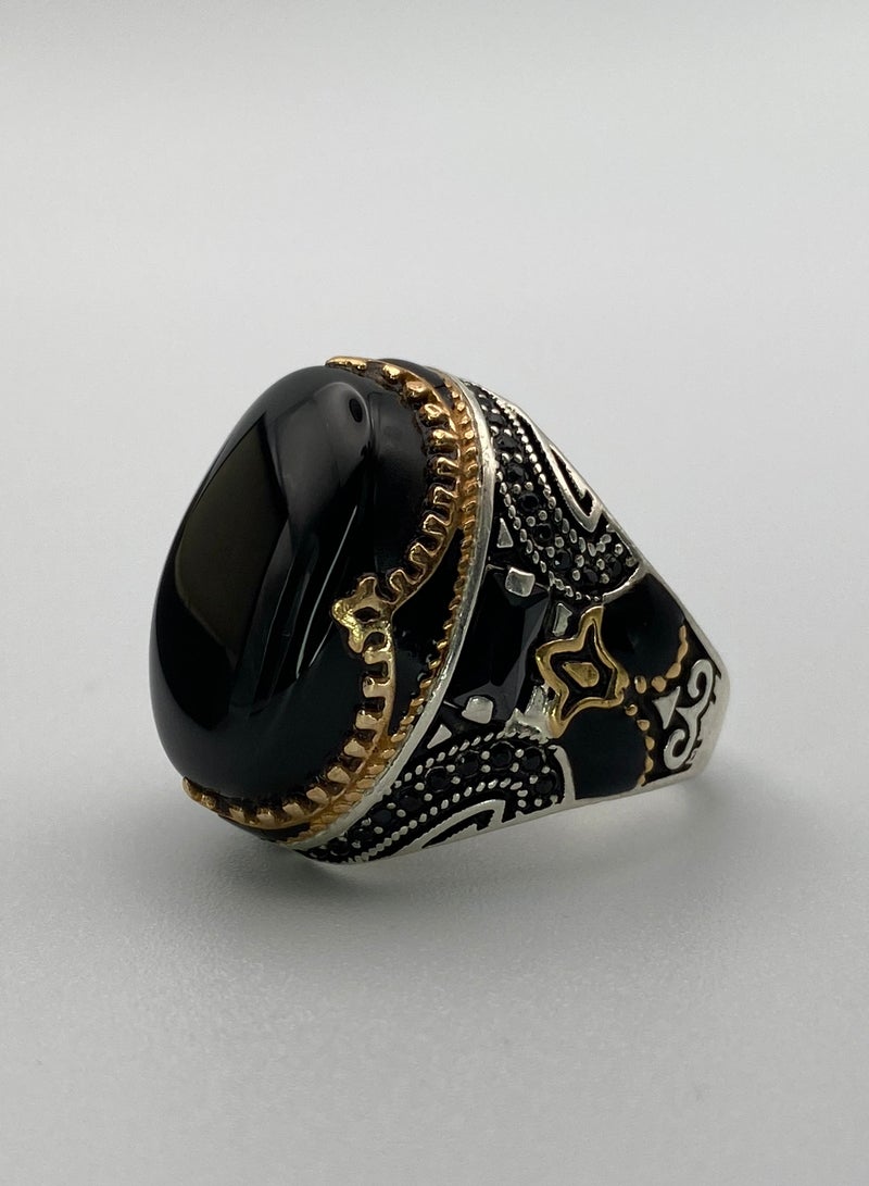 Men's Silver Ring Natural Yemeni Agate Original 925 Sterling Silver Royal Gemstone Rings New Set Royal Crafts Gift Rosary Rosary Rosary for Men Luxury Packaging Luxury Men's Gift Sets A40  - Image 1