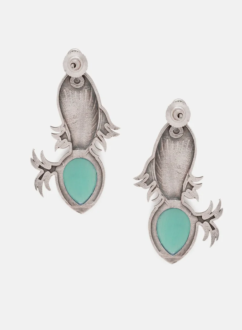 Priyaasi Plated Onyx Fish Shaped Oxidized Drop Earrings