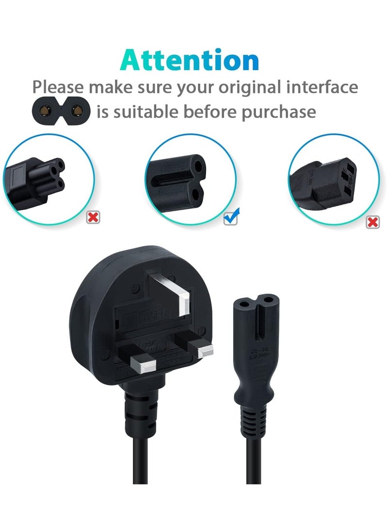 GUDOO 3M UK Power Cable (IEC320C7 to BS 1363) C7 Figure 8 Power Lead, PS4 Power Cable, Kettle Lead/Power Cord compatible with Samsung LG Philips Toshiba TV/Printer/PS4/PS3/PS5  - Image 2