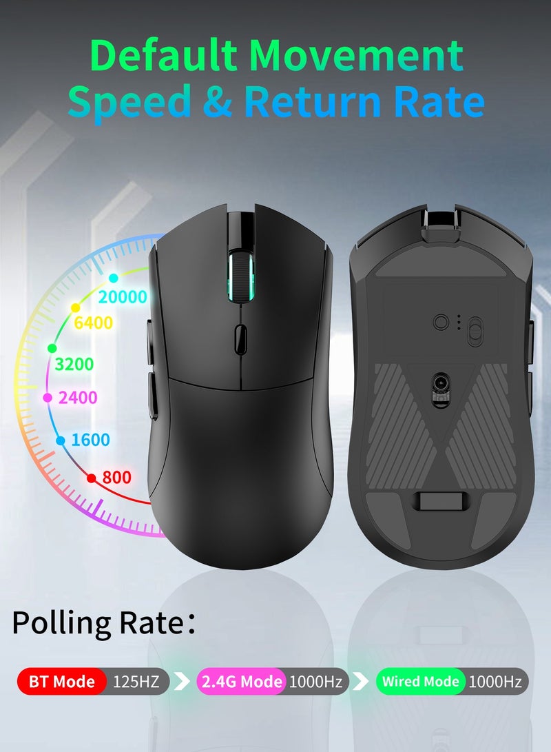 UCHUANG RS7 Lightweight Wireless Gaming Mouse,Tri-Mode(2.4G/USB-C Wired/Bluetooth),6 DPI Adjustable up to 20000,PAW3311 Optical Sensor,500mAh Long Battery,8 Buttons for PC/Laptop/Win/Mac(Black)  - Image 4