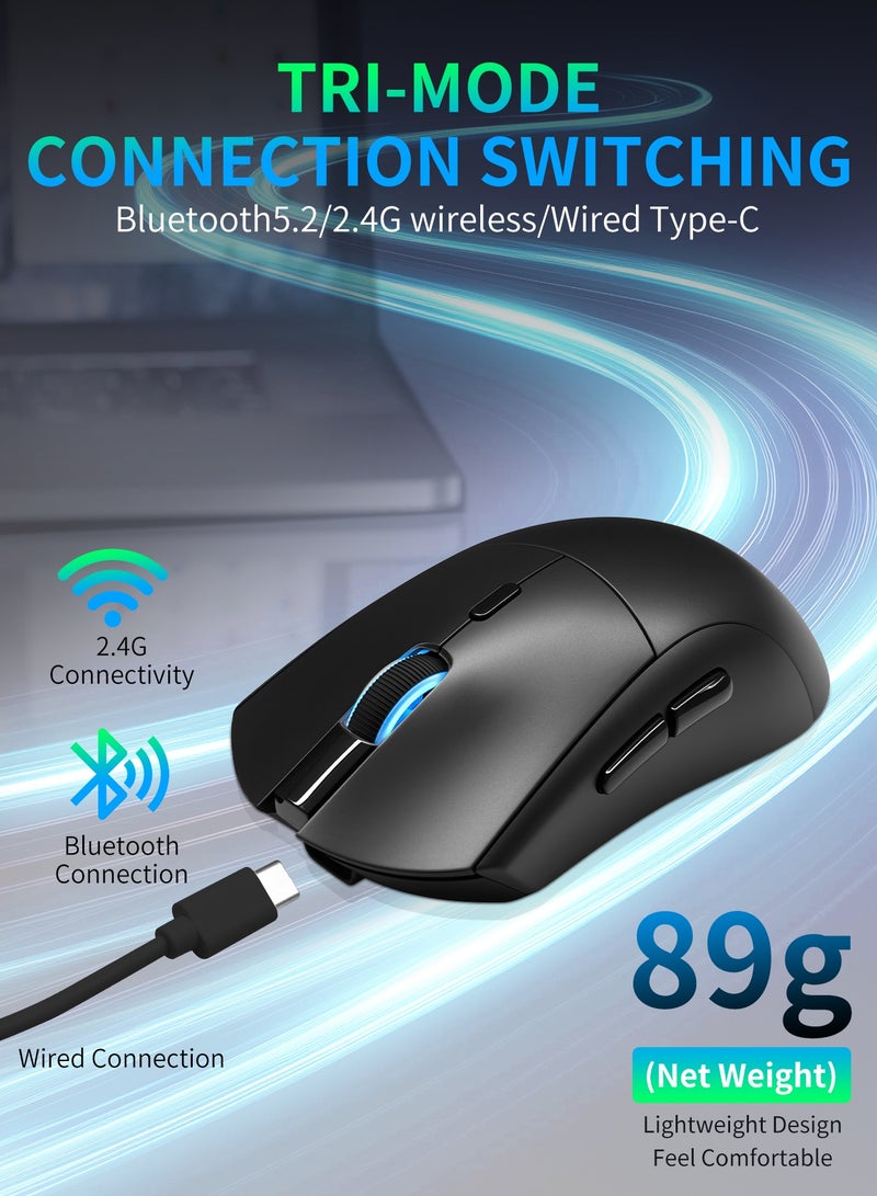 UCHUANG RS7 Lightweight Wireless Gaming Mouse,Tri-Mode(2.4G/USB-C Wired/Bluetooth),6 DPI Adjustable up to 20000,PAW3311 Optical Sensor,500mAh Long Battery,8 Buttons for PC/Laptop/Win/Mac(Black)  - Image 3