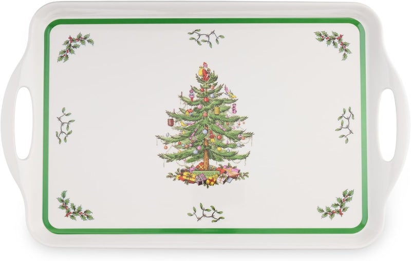 Spode Christmas Tree Large Handled Tray 19 x 116  Festive Melamine Serving Tray for Lunch Coffee Breakfast  Durable  Lightweight Holiday Serveware  Dishwasher Safe - Image 1