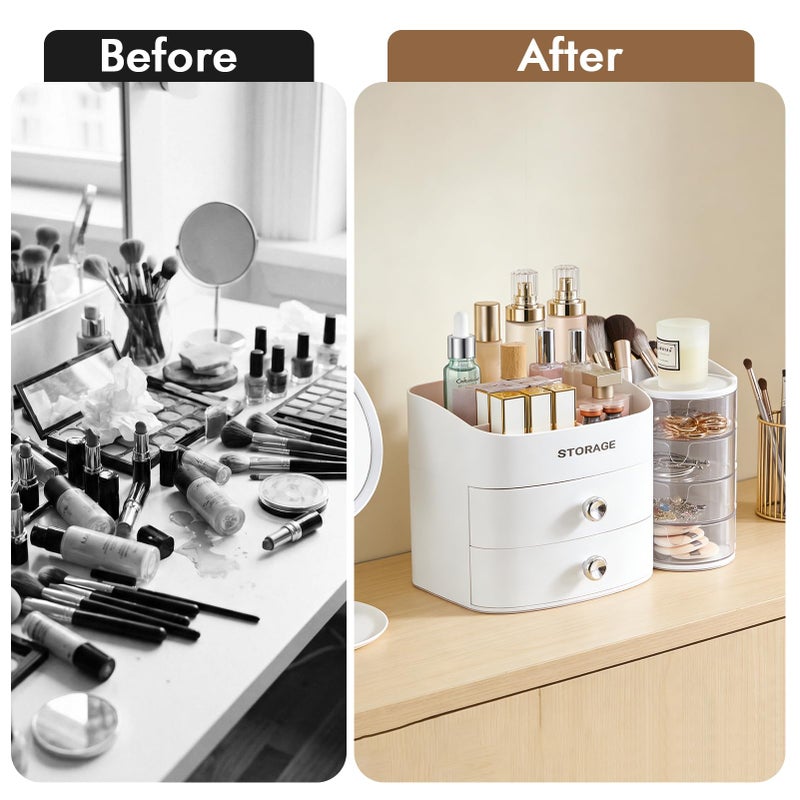 XIAPIA Makeup Organizer Countertop, Make Up Organizer for Vanity, Skincare & Cosmetic Organizers with Drawers, Bathroom Organizers Storage for Brush Holder|Lipstick|Jewelry, Ideal Gift for Women WHITE - Image 5