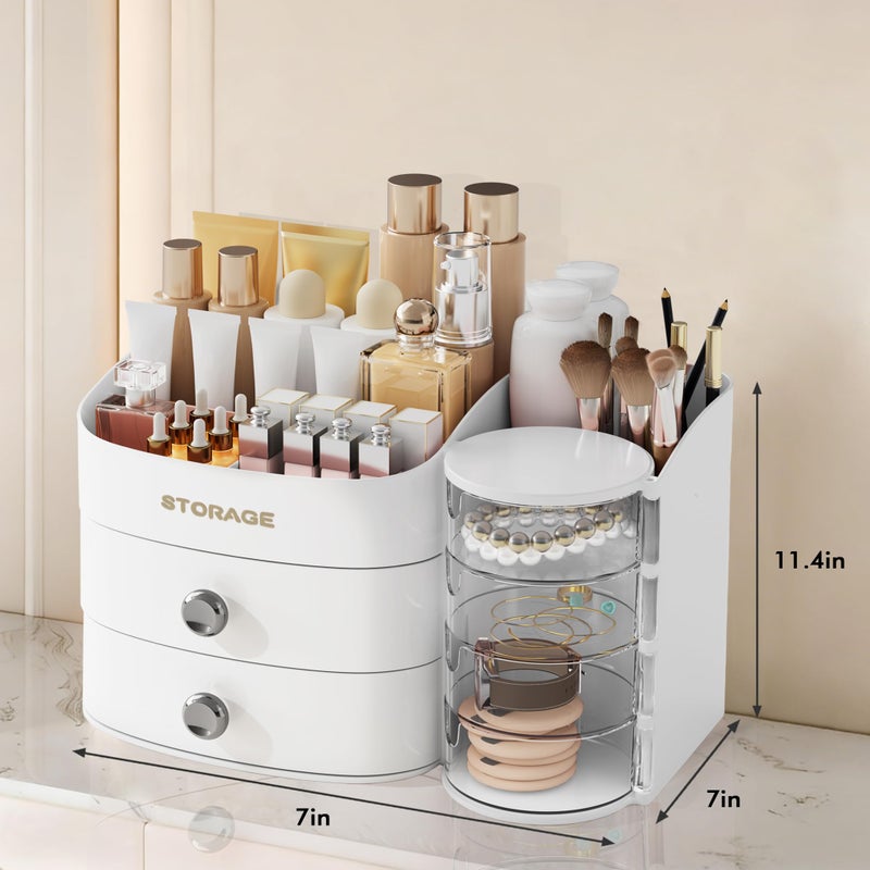 XIAPIA Makeup Organizer Countertop, Make Up Organizer for Vanity, Skincare & Cosmetic Organizers with Drawers, Bathroom Organizers Storage for Brush Holder|Lipstick|Jewelry, Ideal Gift for Women WHITE - Image 4