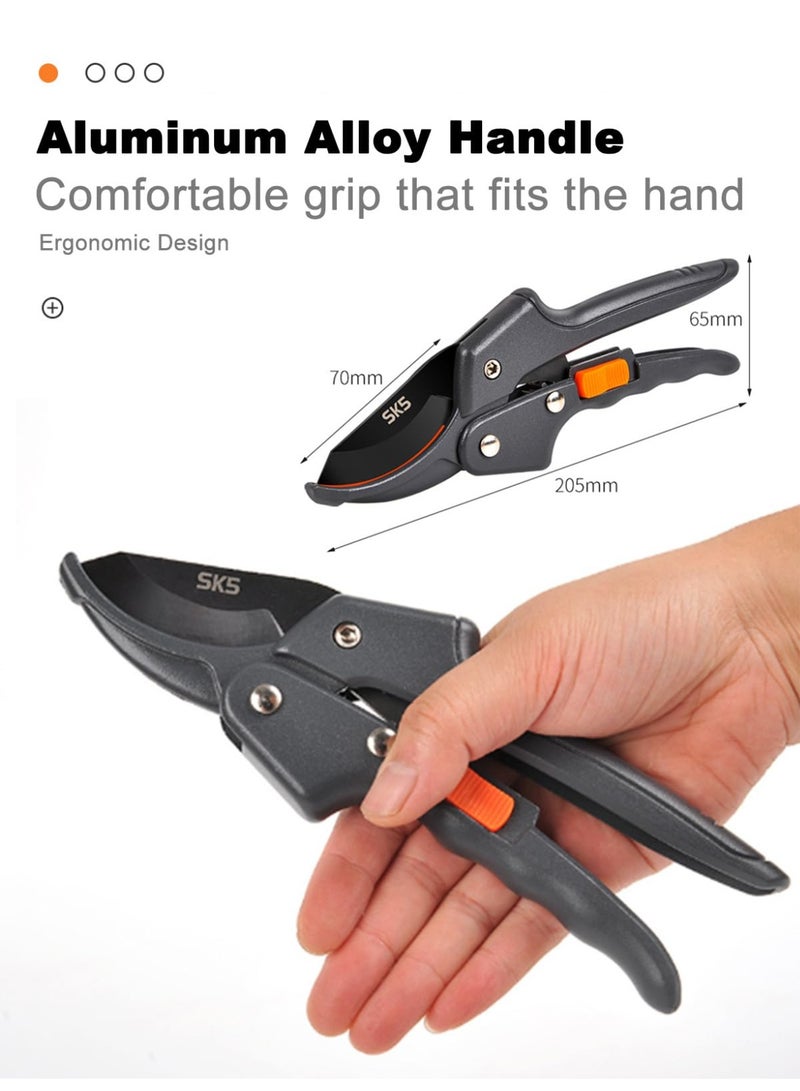 Pruning Shears for Gardening,Gear Mechanism for Effortless Cutting, Professional Bypass Pruner Hand Shears Heavy Duty, Pruners for Gardening, Garden Clippers, Hedge Shears (Black,20.5x7x6.5cm) - Image 5