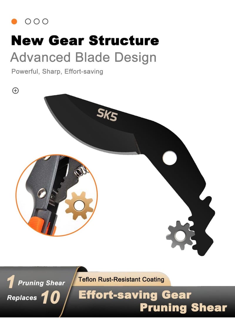 Pruning Shears for Gardening,Gear Mechanism for Effortless Cutting, Professional Bypass Pruner Hand Shears Heavy Duty, Pruners for Gardening, Garden Clippers, Hedge Shears (Black,20.5x7x6.5cm) - Image 2