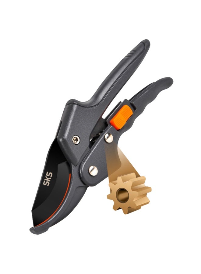 Pruning Shears for Gardening,Gear Mechanism for Effortless Cutting, Professional Bypass Pruner Hand Shears Heavy Duty, Pruners for Gardening, Garden Clippers, Hedge Shears (Black,20.5x7x6.5cm) - Image 1