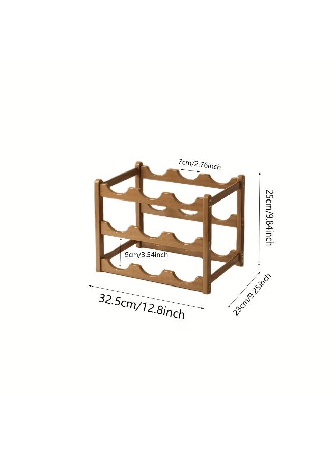 AL ARQAM 3-Layer Wooden Wine Rack – Holds 9 Bottles | Freestanding Red Wine Bottle Holder | Rustic Wood Wine Storage Shelf for Kitchen, Bar, or Countertop | Assembly Required - Image 2