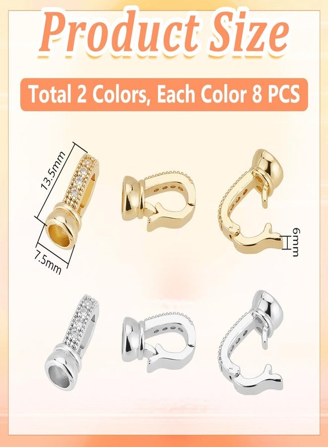 UNICRAFTALE 16Pcs 2 Colors Fold Over Clasps Metal Micro Pave Cubic Zirconia Foldover Extension Clasp Crystal Rhinestone Bracelet Extenders Extender Fastener for Jewelry Making Inner Diameter 4mm - Image 3