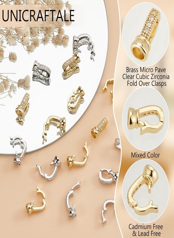 UNICRAFTALE 16Pcs 2 Colors Fold Over Clasps Metal Micro Pave Cubic Zirconia Foldover Extension Clasp Crystal Rhinestone Bracelet Extenders Extender Fastener for Jewelry Making Inner Diameter 4mm - Image 5