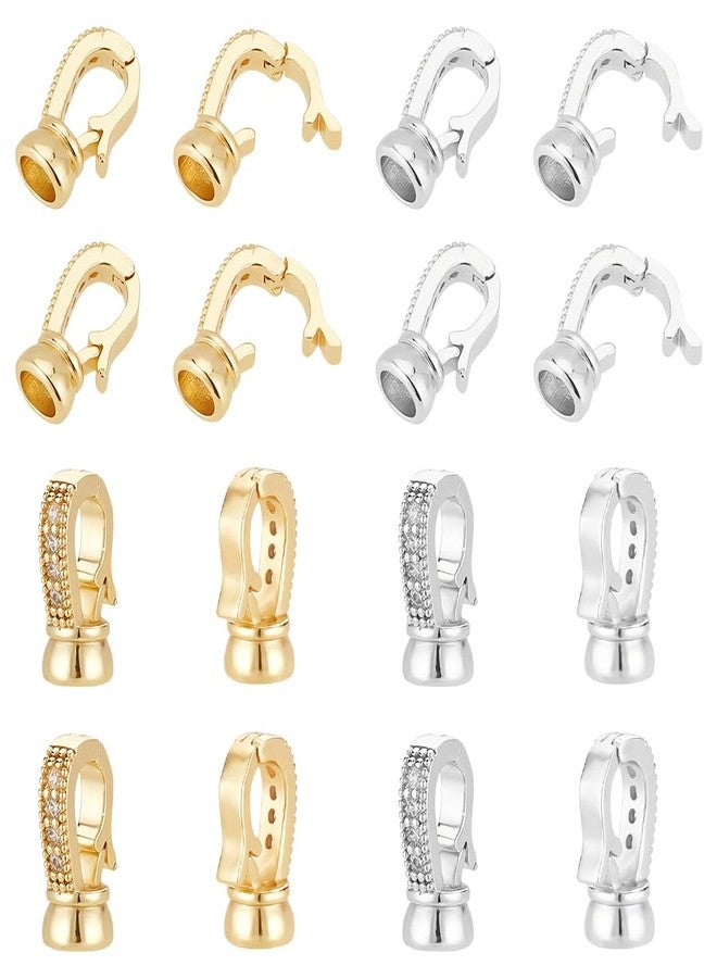 UNICRAFTALE 16Pcs 2 Colors Fold Over Clasps Metal Micro Pave Cubic Zirconia Foldover Extension Clasp Crystal Rhinestone Bracelet Extenders Extender Fastener for Jewelry Making Inner Diameter 4mm - Image 1