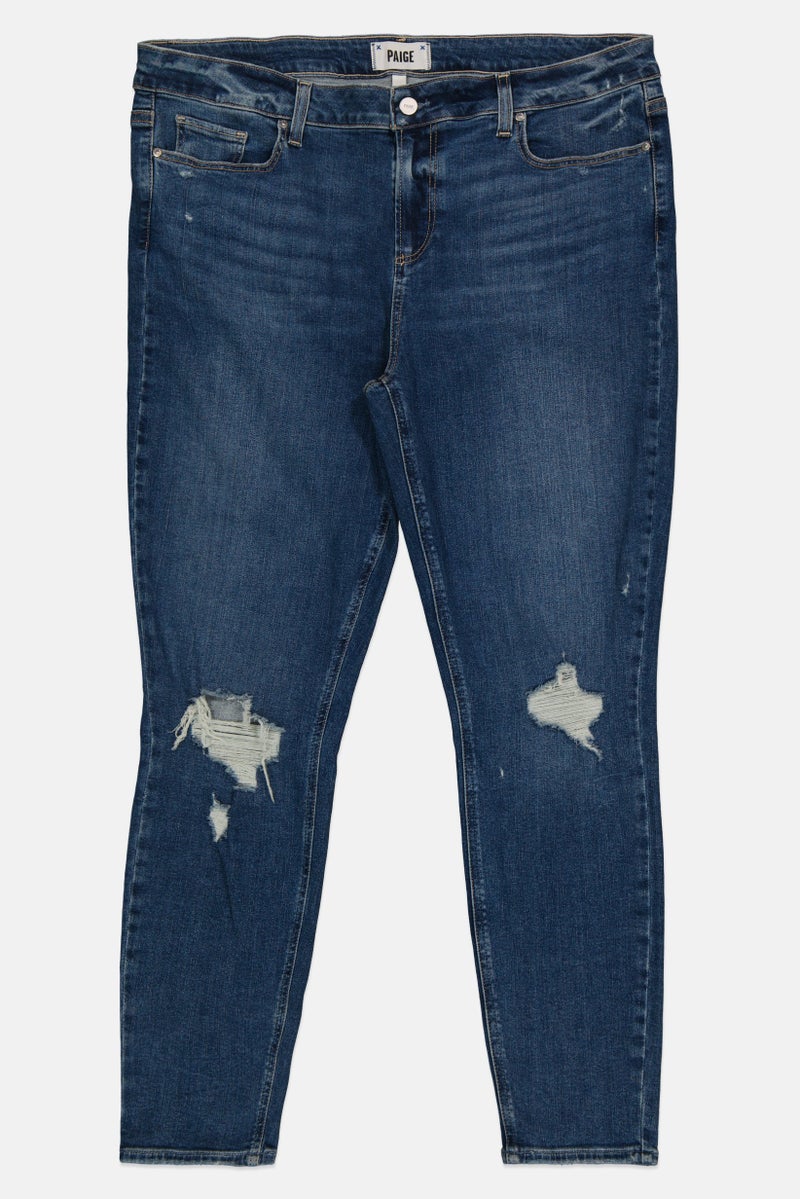 PAIGE Women Skinny Fit Rip Stretchable Jeans, Wash Blue - Image 2