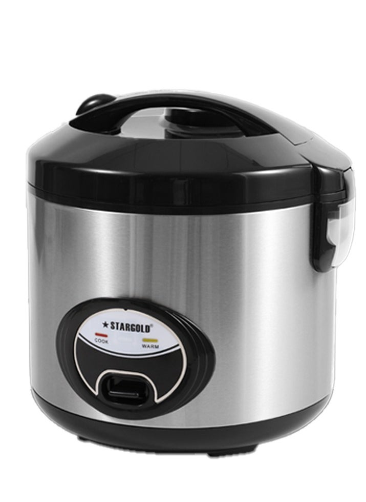 Stargold Electric Rice Cooker Non Stick Inner Pot 2.2 L  Stainless Steel Body Steamer Cook Warm Functions 900 W Silver/Black  - Image 1