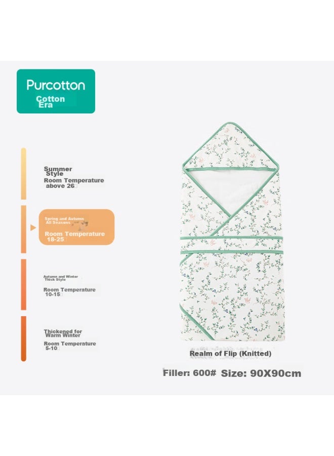 Purcotton Baby Swaddle, Pure Cotton Wrap, Swaddling Cloth, Infant Knitted Blanket, Spring And Summer Style, Pianpianzhijing, 90cm*90cm - Image 1