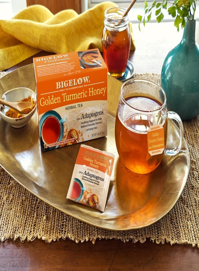 Bigelow Tea, Golden Turmeric Honey Herbal Tea Plus Adaptogens (Caffeine Free), 18 Count - Image 2