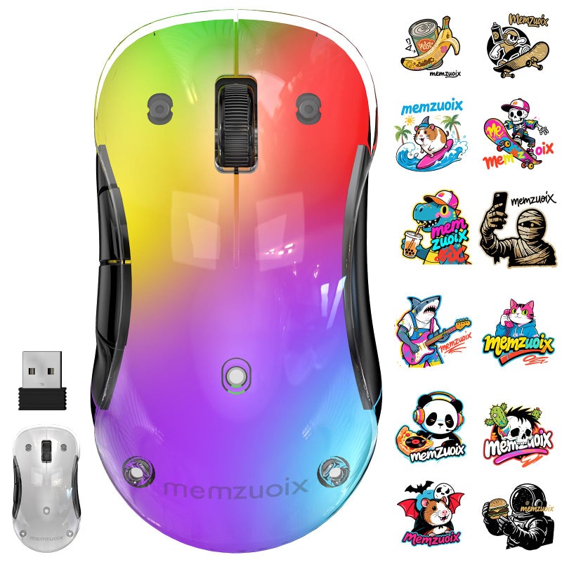 memzuoix 2.4G LED Wireless Mouse, Rechargeable Ergonomic Mouse with Detachable Cover, 1200 DPI Portable Optical Computer Mouse with USB Receiver for Laptop/PC/Desktop/MacBook, 5 Buttons-with Stickers - Image 1