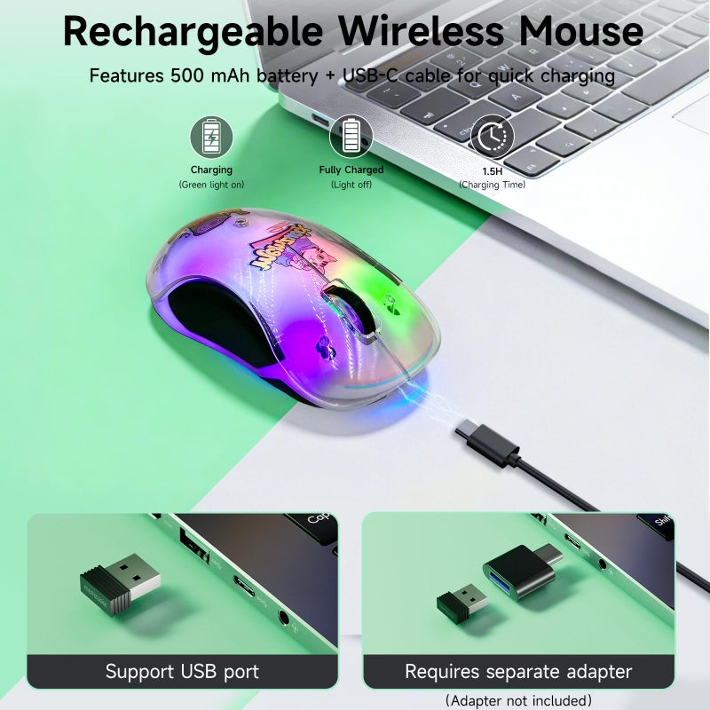memzuoix 2.4G LED Wireless Mouse, Rechargeable Ergonomic Mouse with Detachable Cover, 1200 DPI Portable Optical Computer Mouse with USB Receiver for Laptop/PC/Desktop/MacBook, 5 Buttons-with Stickers - Image 4
