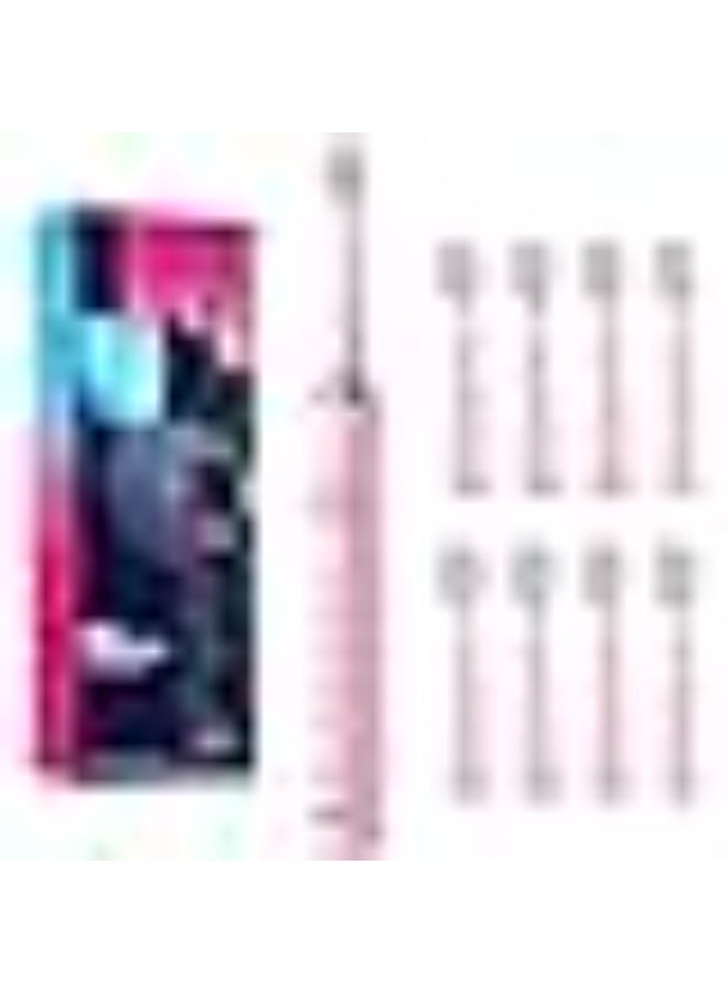 JTFIL Eyelahes JTF Sonic Electric Toothbrush – Rechargeable Toothbrush with 8 Brush Heads, 5 Cleaning Modes, Smart Memory & IPX7 Waterproof (Pink) - Image 1