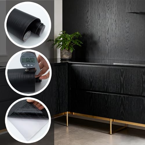 Yancorp 16" x120"Matte Black Contact Paper Black Wallpaper Peel and Stick for Countertops Removablefor Cabinets Desk Wrap Self-Adhesive Stick on Kitchen Bathroom - Image 2
