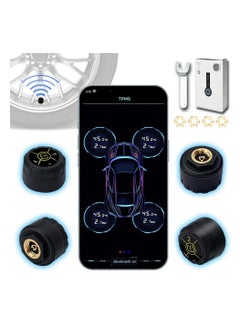Tire Pressure Monitoring System, Bluetooth 5.0 Wireless TPMS Real-time Display Tire Pressure Sensor and Temperature Tire Monitor for Cars, Bicycles, Bikes, Motorcycles, Support iOS and Android (4 PCS)