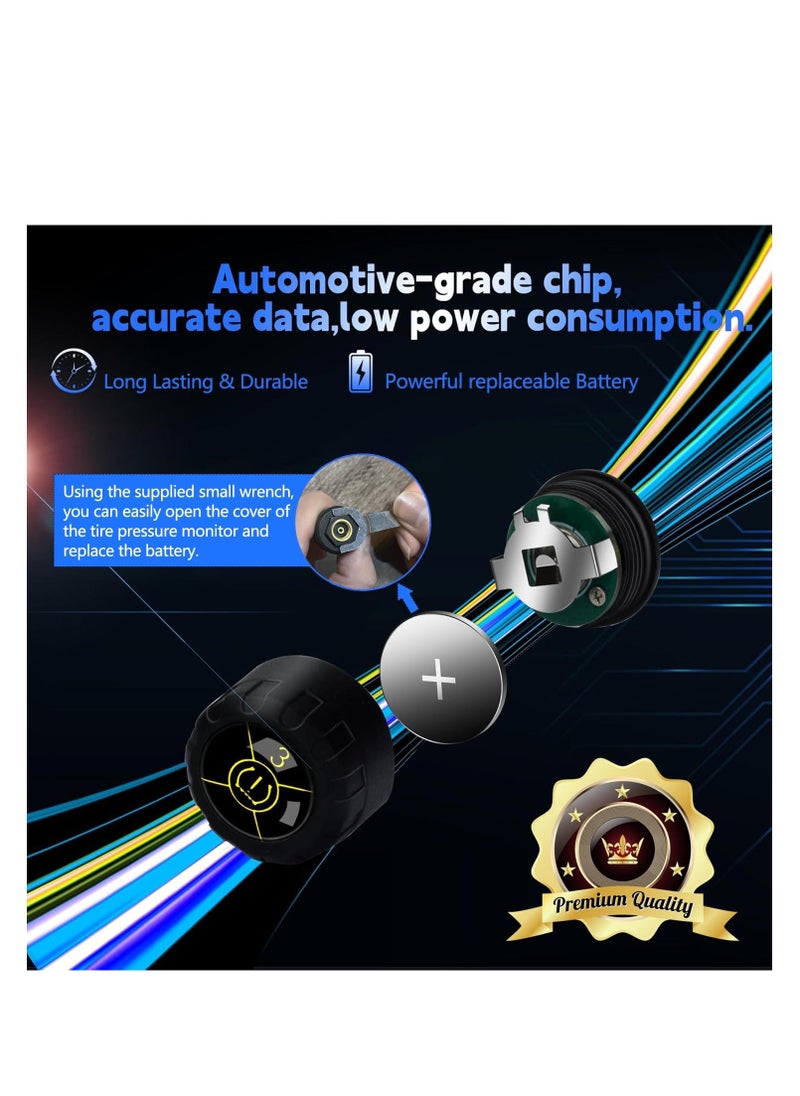 Generic - Tire Pressure Monitoring System, Bluetooth 5.0 Wireless TPMS Real-time Display Tire Pressure Sensor and Temperature Tire Monitor for Cars, Bicycles, Bikes, Motorcycles, Support iOS and Android (4 PCS) - Image 1