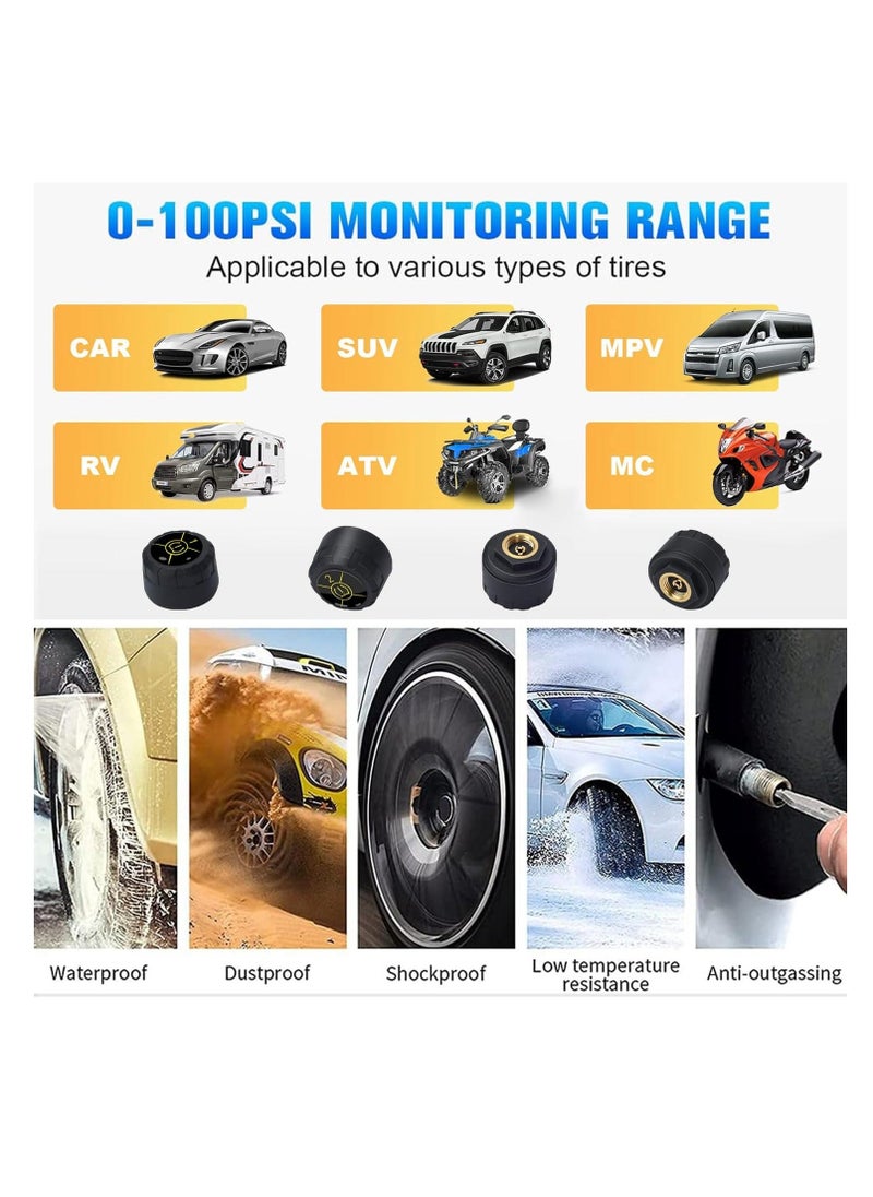 Generic - Tire Pressure Monitoring System, Bluetooth 5.0 Wireless TPMS Real-time Display Tire Pressure Sensor and Temperature Tire Monitor for Cars, Bicycles, Bikes, Motorcycles, Support iOS and Android (4 PCS) - Image 1