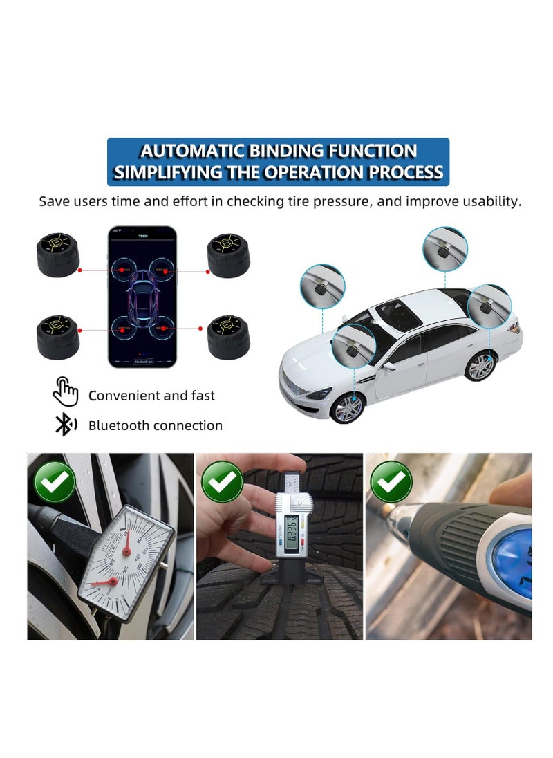 Generic - Tire Pressure Monitoring System, Bluetooth 5.0 Wireless TPMS Real-time Display Tire Pressure Sensor and Temperature Tire Monitor for Cars, Bicycles, Bikes, Motorcycles, Support iOS and Android (4 PCS) - Image 1