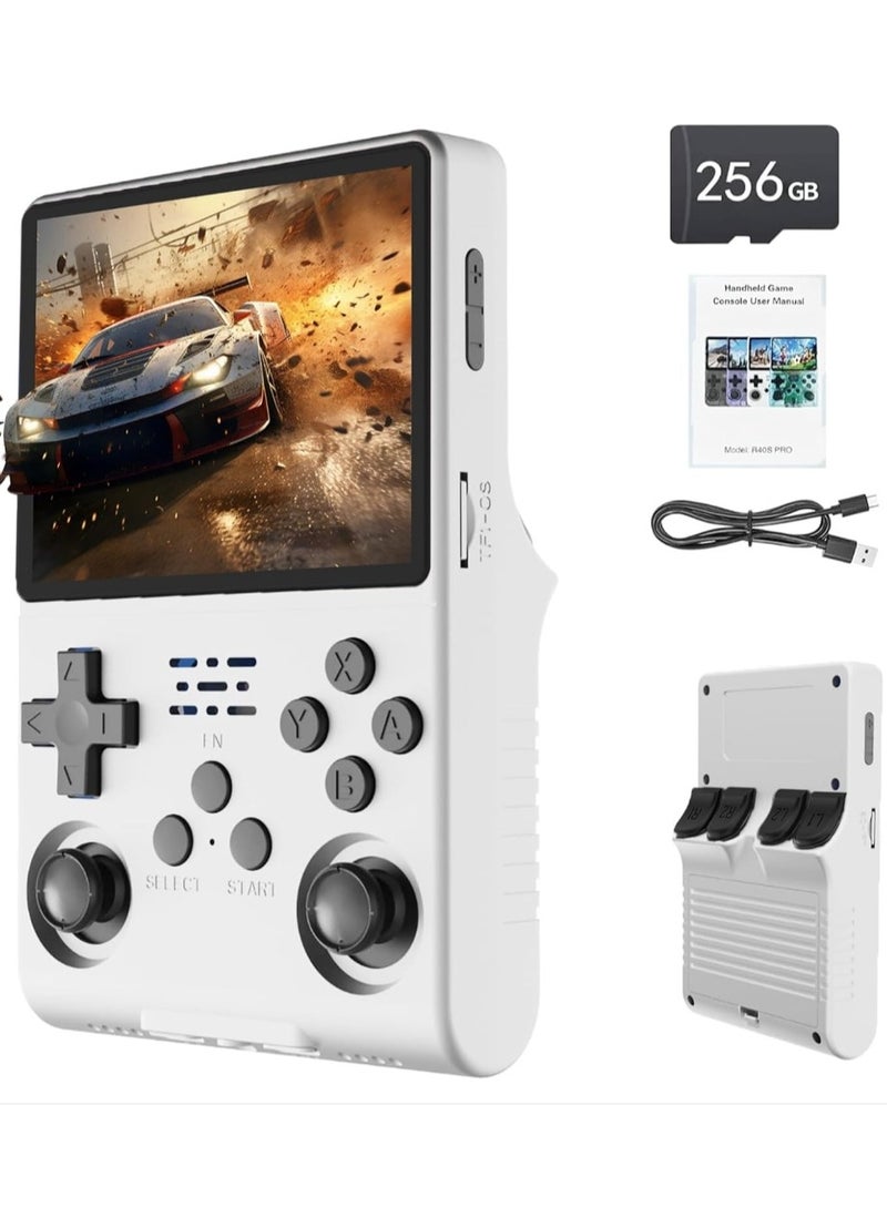 Handheld Retro R40S Pro Game Console Linux System With 256G TF Card, 30000+ Games, Retro Video Game Console3.5 inch IPS Full-View HD Screen White  - Image 1