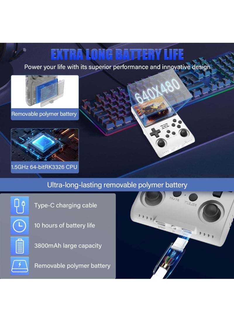 Handheld Retro R40S Pro Game Console Linux System With 256G TF Card, 30000+ Games, Retro Video Game Console3.5 inch IPS Full-View HD Screen White  - Image 2