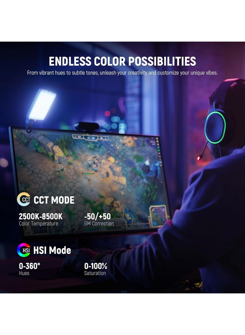 مصباح LED مع حامل هاتف ومشبك إضاءة، قابل للتعتيم مع 3 أوضاع لإضاءة الهاتف، بطارية مدمجة 2000 مللي أمبير في الساعة للكمبيوتر اللوحي والكمبيوتر المحمول ومؤتمرات الفيديو والبث المباشر - Image 2