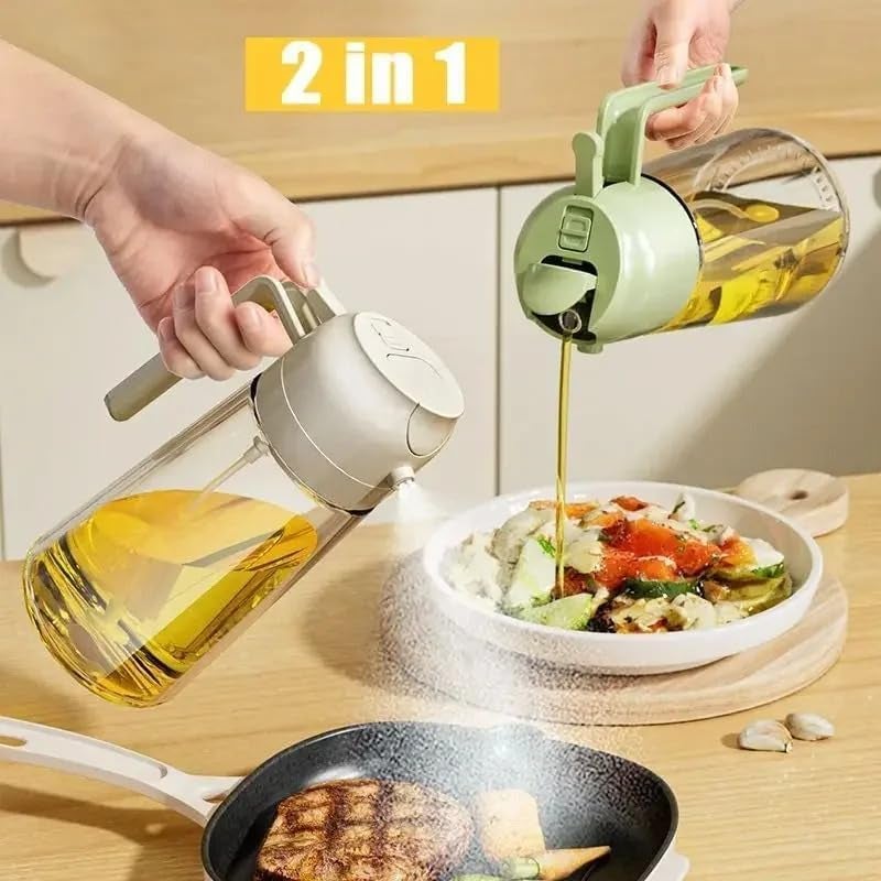 DECRUZ Oil Spray Bottle Dispenser and Vinegar Sprayer With Nozzle 2in1 Glass Kitchen Cooking Preparation Dispensers for Air Fryer Grill Salads Bread Dipping - Image 2