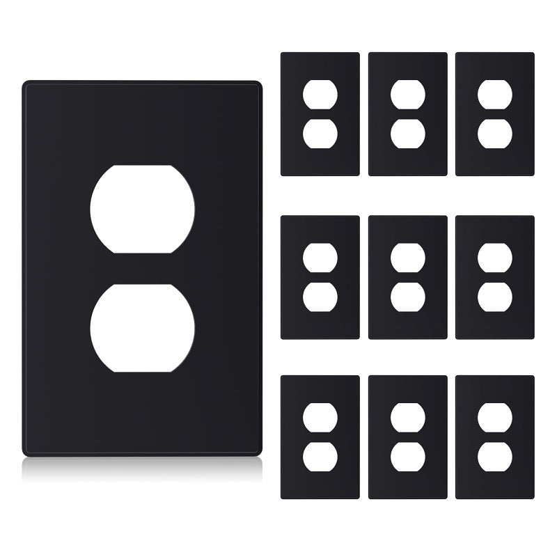 AIDA 1Gang Midsize Screwless Duplex Outlet Covers Matte Black 10Pack Unbreakable Polycarbonate Replacement Wall Plates for Light Switch Cover Plate UL Listed 488H x 313L - Image 2