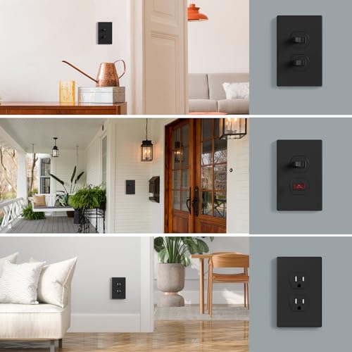 AIDA 1Gang Midsize Screwless Duplex Outlet Covers Matte Black 10Pack Unbreakable Polycarbonate Replacement Wall Plates for Light Switch Cover Plate UL Listed 488H x 313L - Image 3