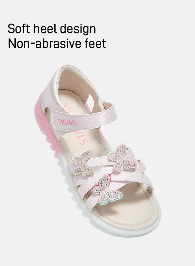 تارانيس صندل تارانيس الوردي اللامع على شكل فراشة، حذاء صيفي للبنات - Image 3