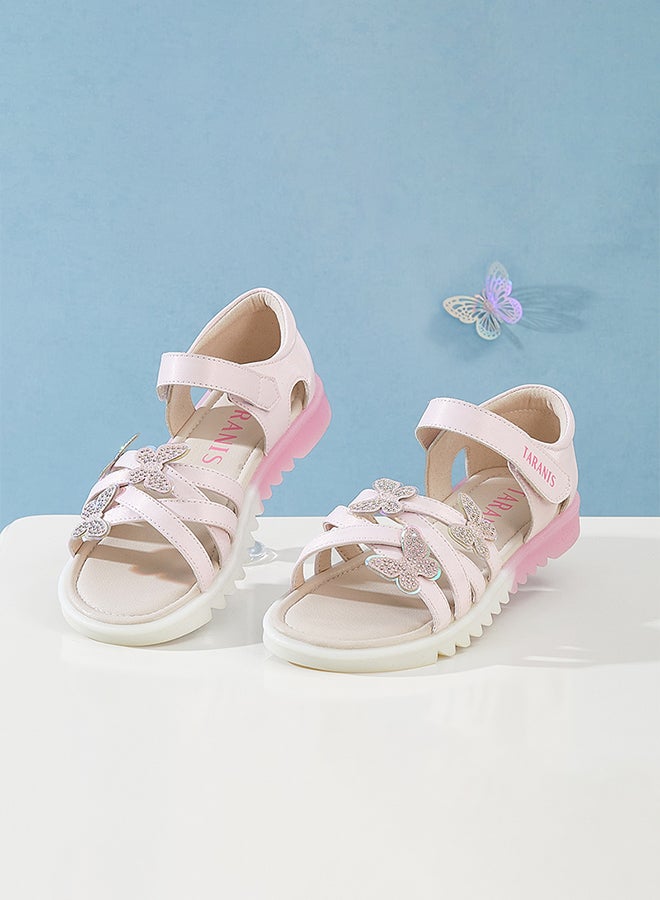 تارانيس صندل تارانيس الوردي اللامع على شكل فراشة، حذاء صيفي للبنات - Image 1