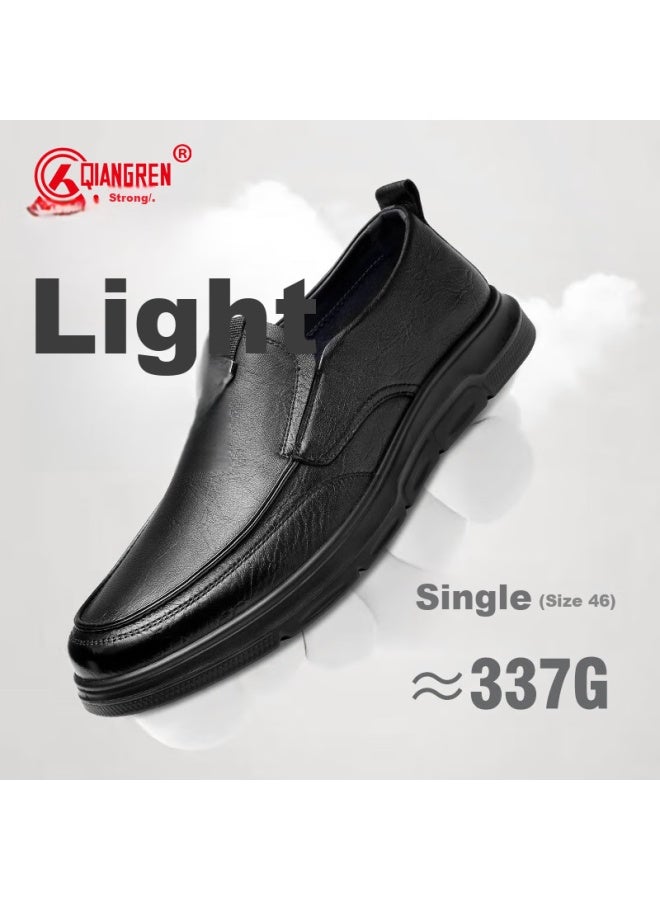 Strongman Qiangren Extra Large Size Business Casual Leather Shoes, Soft Sheepskin Breathable Loafers, Jda87548, Black, Size 45 - Image 3