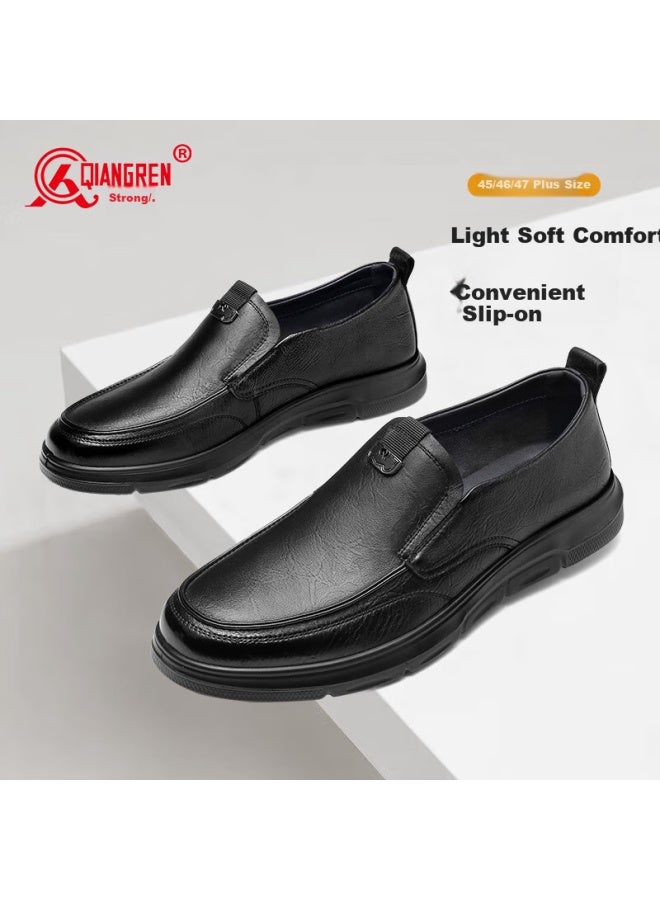 Strongman Qiangren Extra Large Size Business Casual Leather Shoes, Soft Sheepskin Breathable Loafers, Jda87548, Black, Size 45 - Image 1