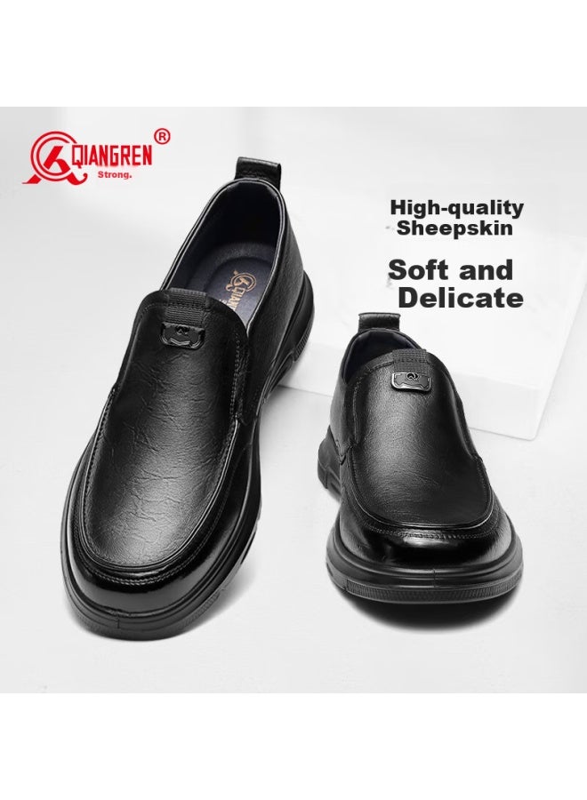 Strongman Qiangren Extra Large Size Business Casual Leather Shoes, Soft Sheepskin Breathable Loafers, Jda87548, Black, Size 45 - Image 2