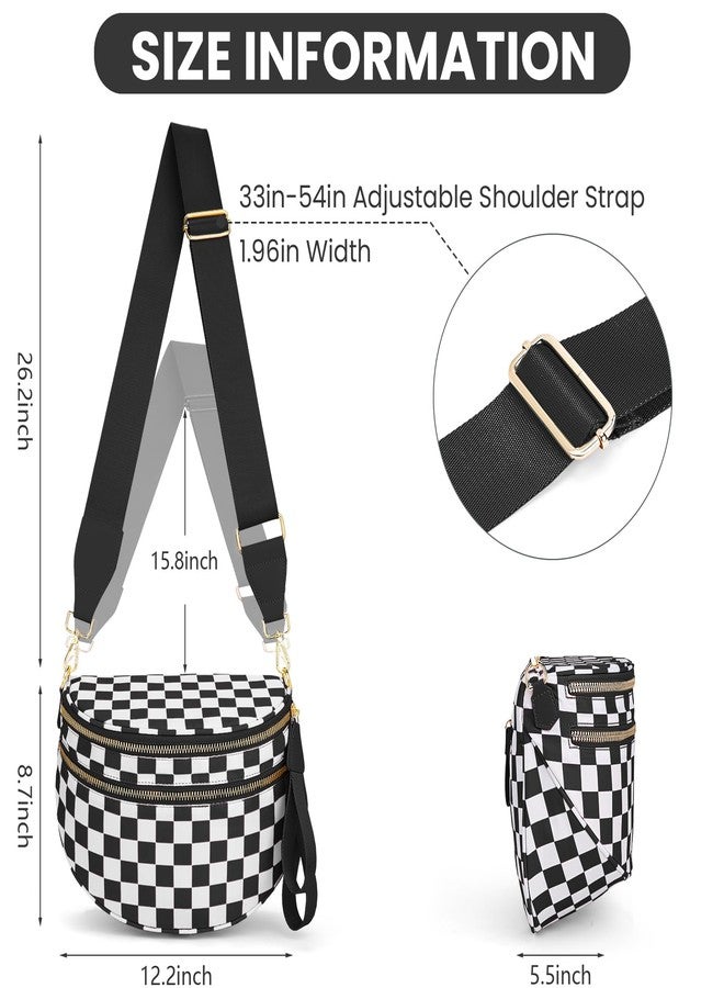 Lushandy Checkered Crossbody Bag for Women, Checkered Purse Belt Bag Bum Bag Black and White Checkered Fanny Pack Sling Bag, 03-black and White, 12.2x5.51x8.66 inches - Image 5