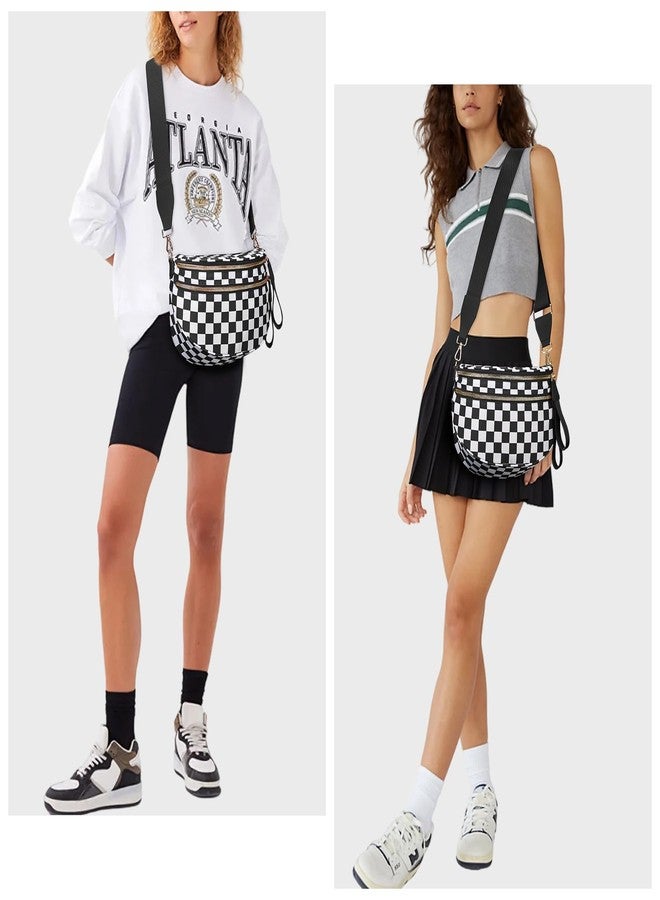 Lushandy Checkered Crossbody Bag for Women, Checkered Purse Belt Bag Bum Bag Black and White Checkered Fanny Pack Sling Bag, 03-black and White, 12.2x5.51x8.66 inches - Image 2