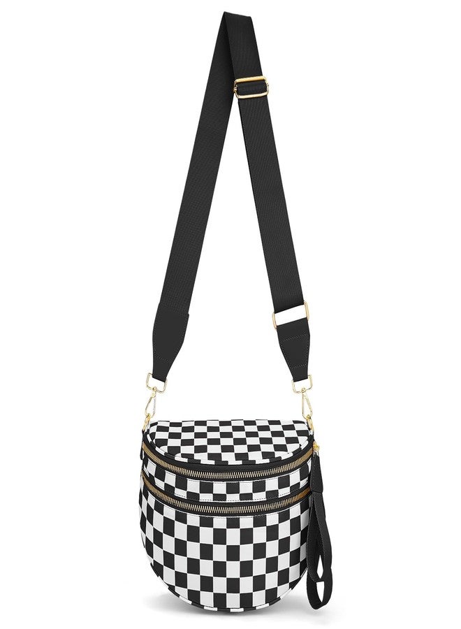 Lushandy Checkered Crossbody Bag for Women, Checkered Purse Belt Bag Bum Bag Black and White Checkered Fanny Pack Sling Bag, 03-black and White, 12.2x5.51x8.66 inches - Image 1