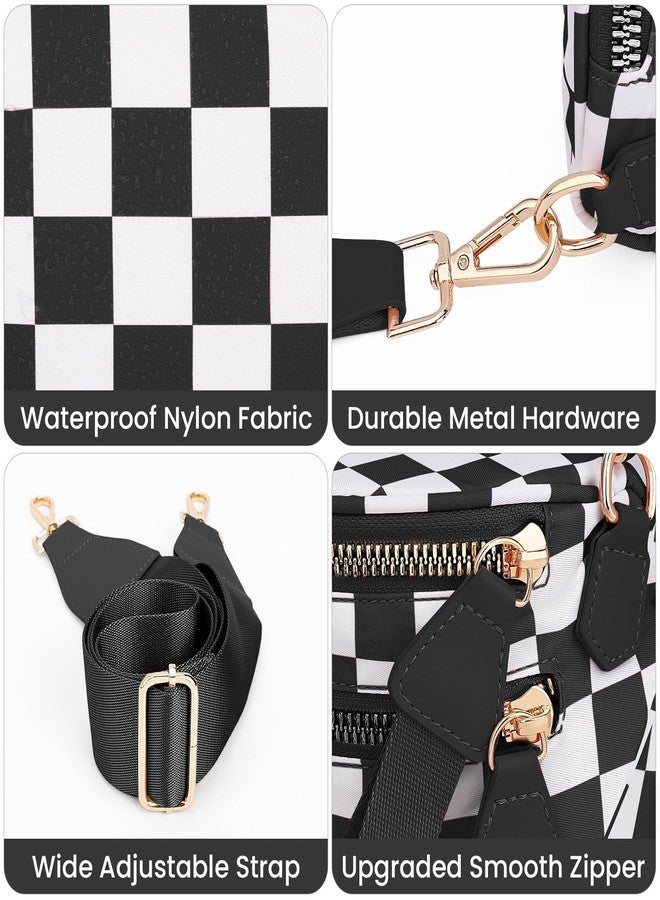 Lushandy Checkered Crossbody Bag for Women, Checkered Purse Belt Bag Bum Bag Black and White Checkered Fanny Pack Sling Bag, 03-black and White, 12.2x5.51x8.66 inches - Image 3