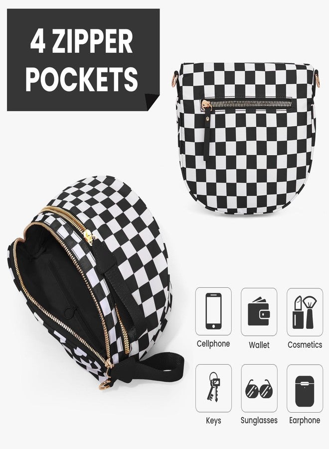 Lushandy Checkered Crossbody Bag for Women, Checkered Purse Belt Bag Bum Bag Black and White Checkered Fanny Pack Sling Bag, 03-black and White, 12.2x5.51x8.66 inches - Image 4