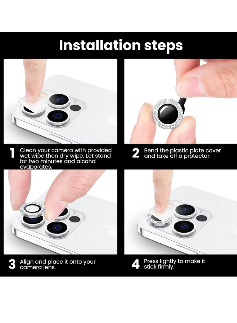 iPhone 15 Pro & iPhone 15 Pro Max Camera Lens Protector Bling, Tempered Glass Screen Protector Protection Camera Cover Diamond Metal Individual Ring for 15 Pro 6.1" /15 Pro Max 6.7" 2023 - Image 5