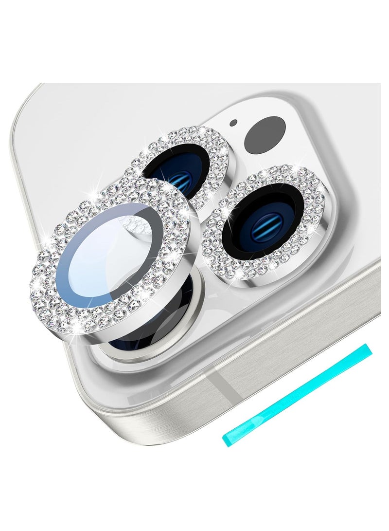 iPhone 15 Pro & iPhone 15 Pro Max Camera Lens Protector Bling, Tempered Glass Screen Protector Protection Camera Cover Diamond Metal Individual Ring for 15 Pro 6.1" /15 Pro Max 6.7" 2023 - Image 1